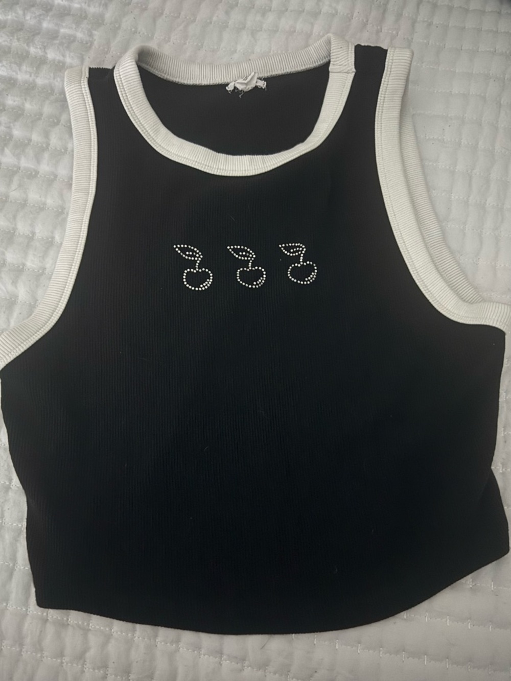 Garage Black Ribbed Tank with White Trim and Crystal Cherry Accents
